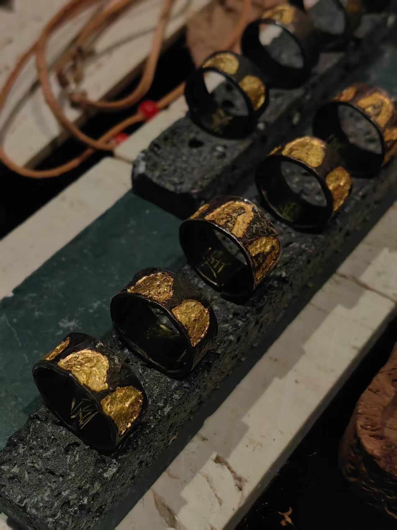 Metal bracelet components during the making process