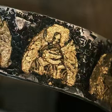 Oxidized Gold Leaf Cuff Closeup